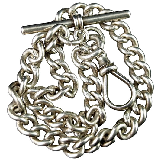 Antique Sterling silver Albert chain, pocket watch chain, Victorian