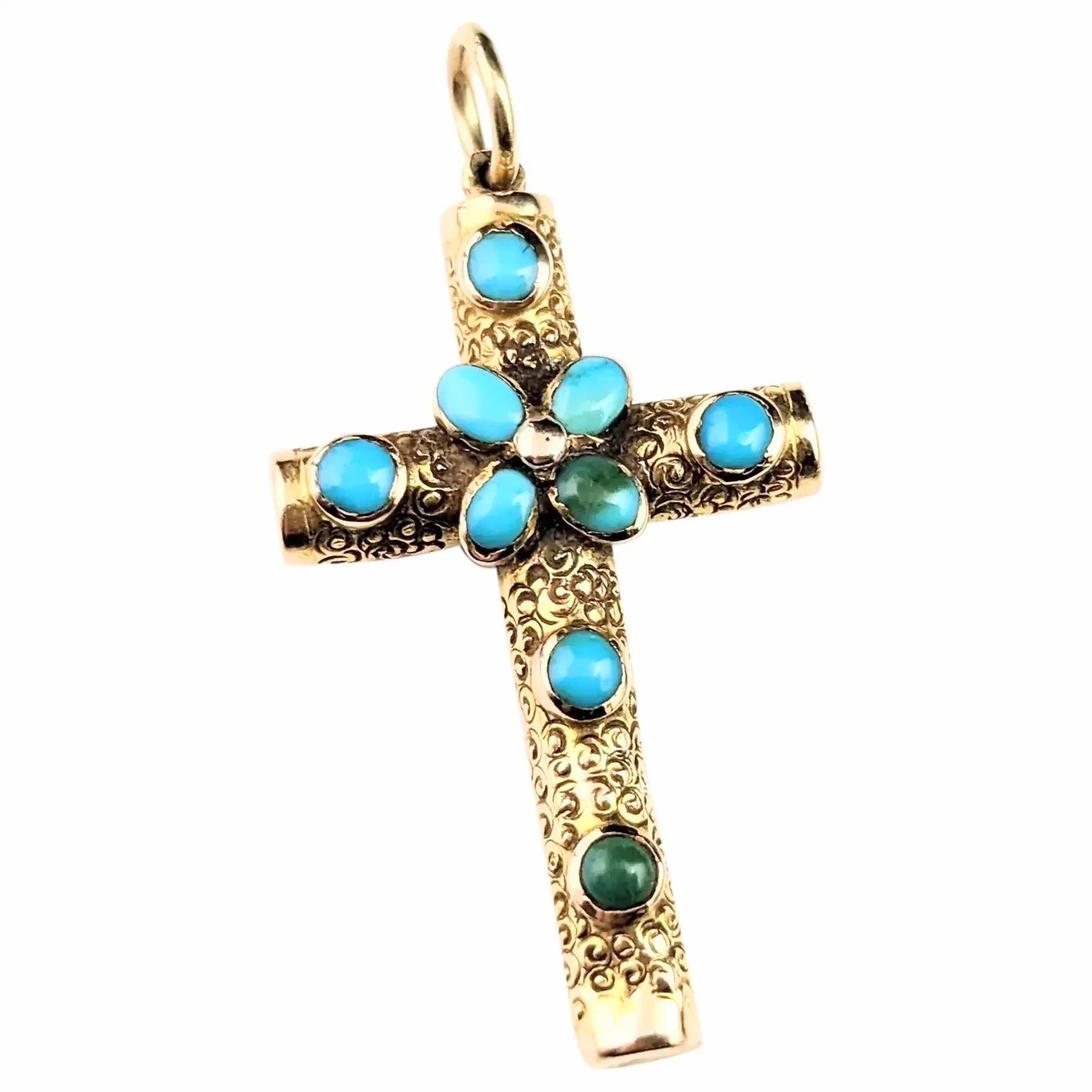 Antique Turquoise Cross pendant, 9ct gold, Victorian