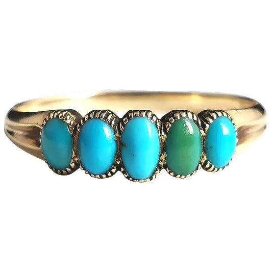Antique Turquoise five stone ring, 18ct gold, Victorian