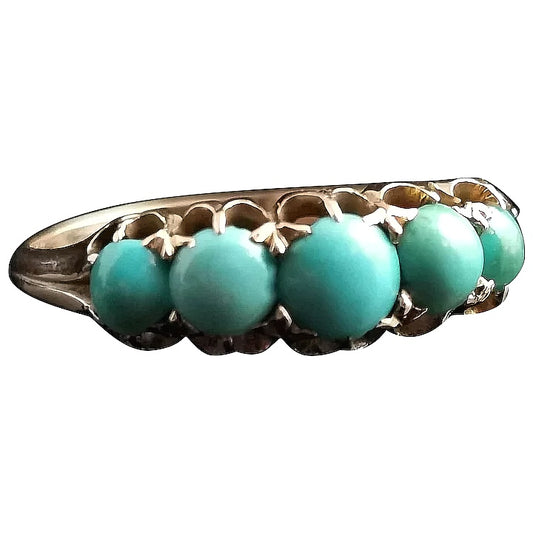 Antique Victorian Turquoise five stone ring, 18ct gold