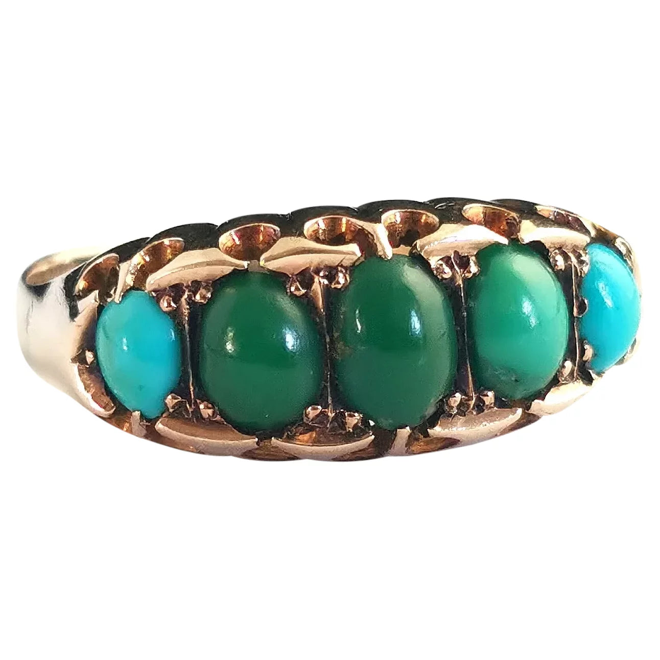 Antique Turquoise five stone ring, 9ct gold, 1910