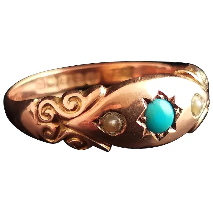 Antique Turquoise and pearl ring, 9ct gold