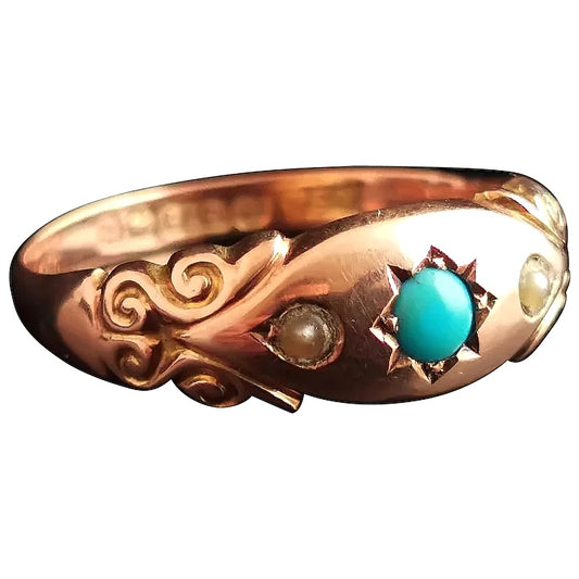 Antique Turquoise and pearl ring, 9ct gold