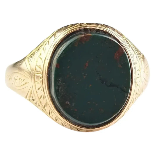 Antique Victorian 15ct gold Bloodstone signet ring, Engraved