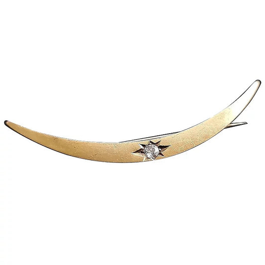 Antique Victorian 15ct gold Diamond crescent brooch