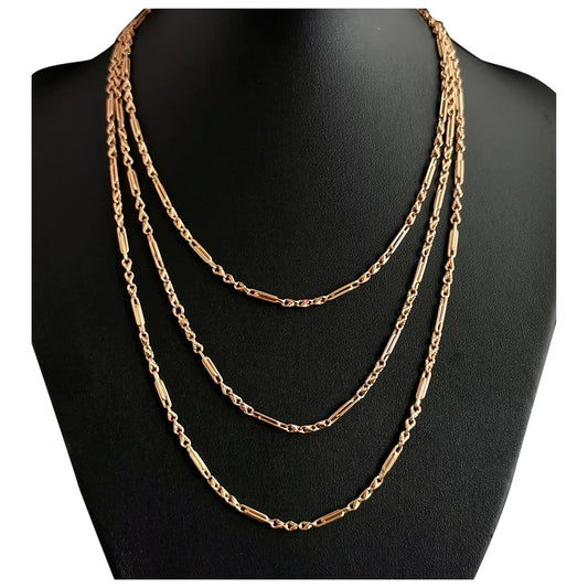 Antique Victorian 15ct longuard chain, fancy link necklace
