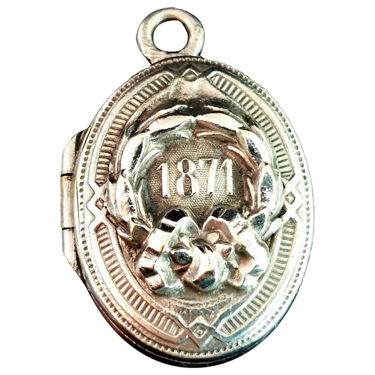 Antique Victorian silver locket, 1871, pendant