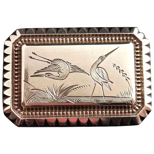Antique Victorian Aesthetic silver brooch, Herons