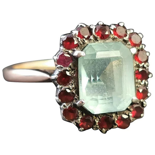 Antique Victorian Aquamarine and Garnet ring, 9ct gold
