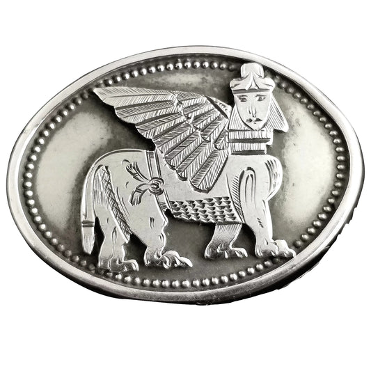 Antique Victorian Assyrian revival locket brooch, Lamassu