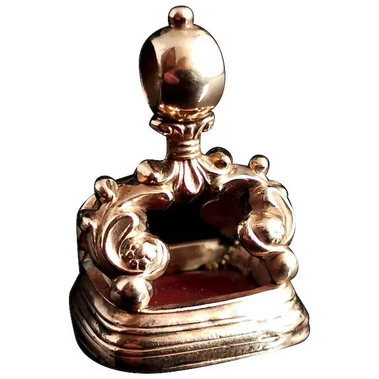 Antique Victorian Carnelian seal fob pendant, 9ct gold cased