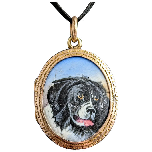 Antique Dog portrait locket, Victorian, 9ct gold front and back