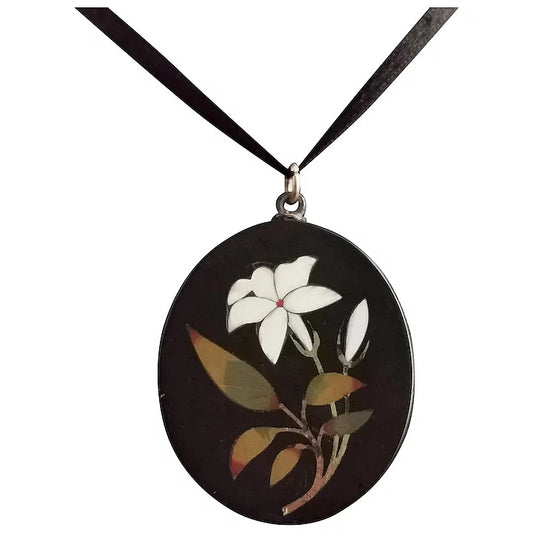 Antique Victorian Pietra Dura pendant, floral