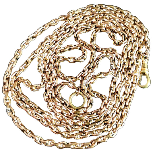 Antique Victorian gold plated longuard chain necklace, muff chain