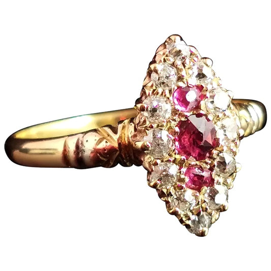 Antique Victorian Ruby and Diamond navette ring
