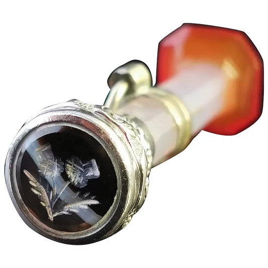 Antique Victorian Scottish agate and Silver seal pendant, fob, Thistle