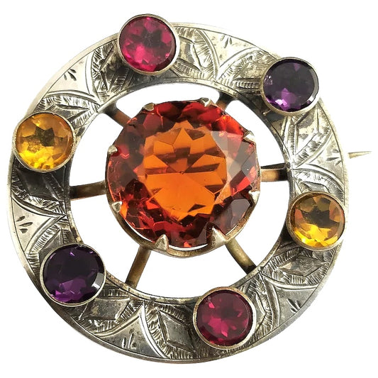 Antique Victorian Scottish silver and paste brooch