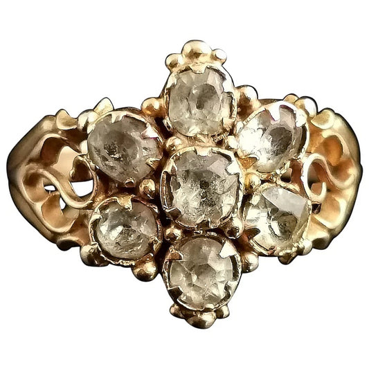 Antique Victorian Topaz cluster ring, 18ct yellow gold, forget me not
