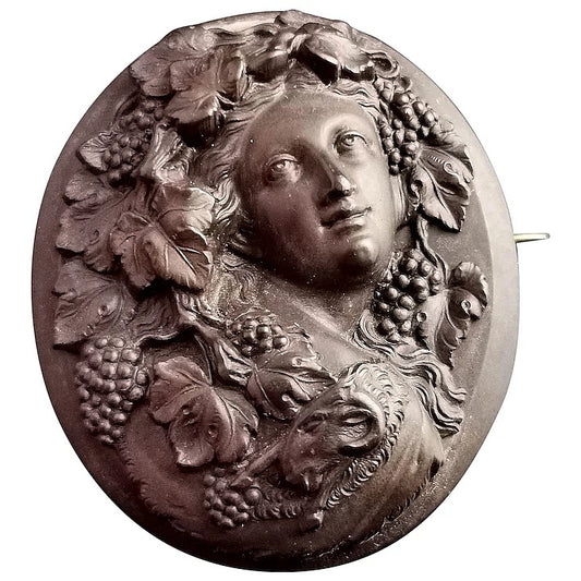 Antique Victorian Vulcanite Bacchante brooch