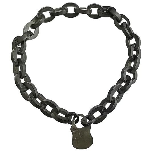 Antique Victorian Vulcanite choker necklace, Padlock clasp, Mourning