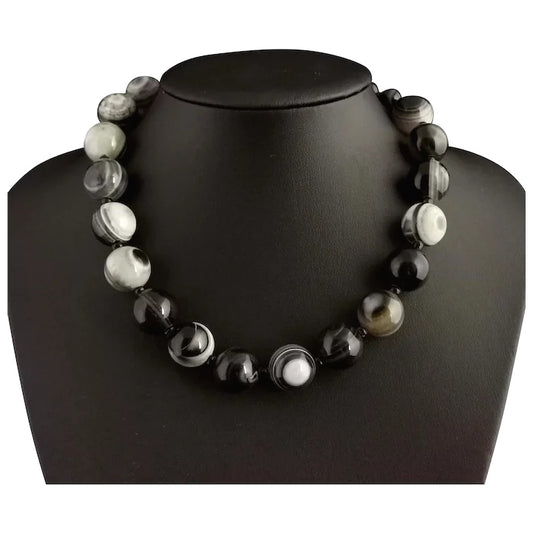 Antique Victorian banded agate bead necklace