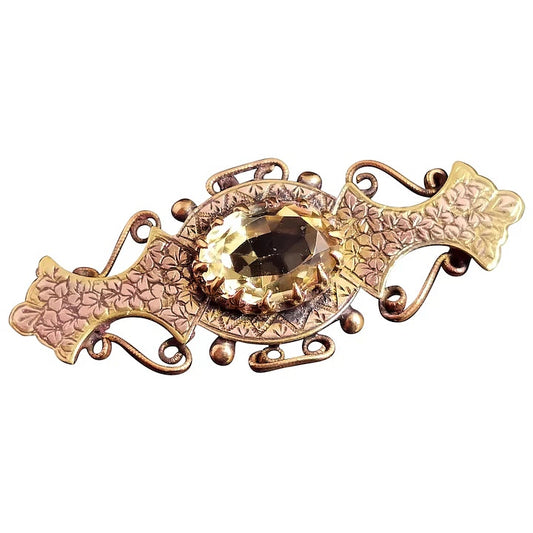 Antique Victorian citrine paste brooch