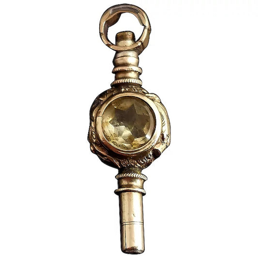 Antique Victorian watch key pendant, Citrine and bloodstone, gold plated