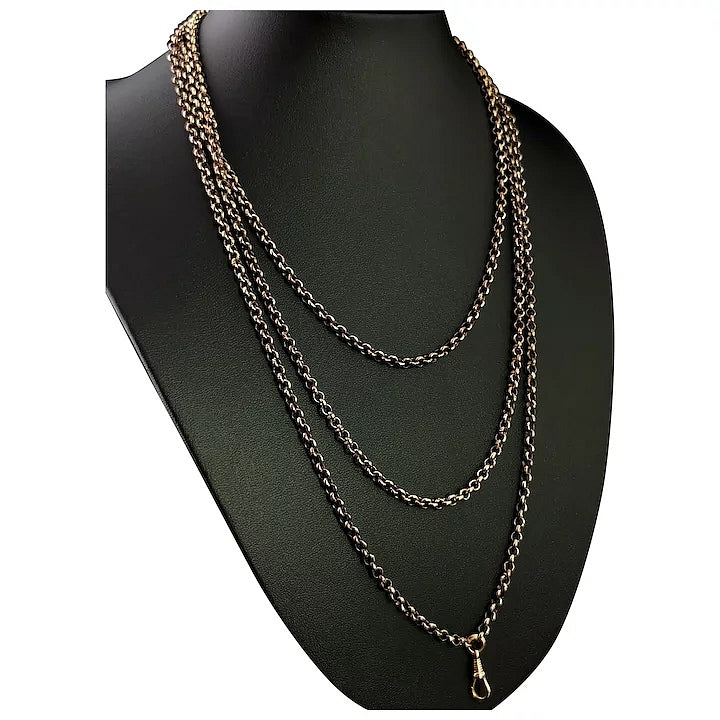 Victorian longuard chain, muff chain necklace, belcher link