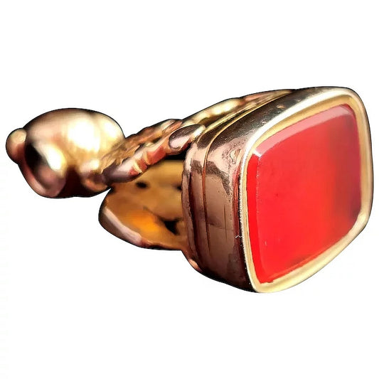 Antique Victorian Carnelian seal fob pendant, Gold plated