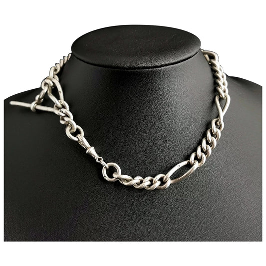 Antique Victorian silver Albert chain, Fetter link, watch chain