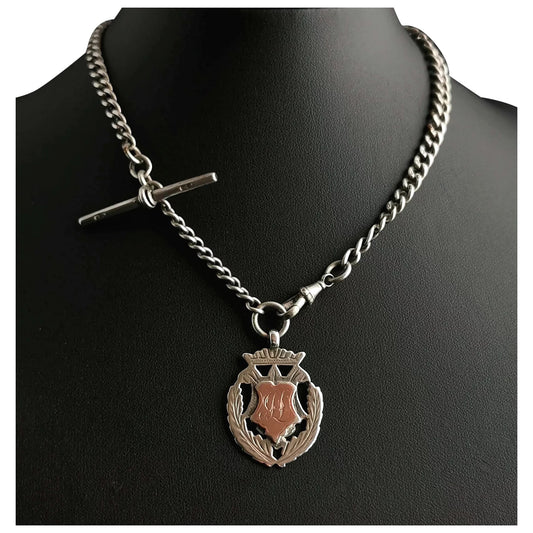 Antique Victorian silver Albert chain, watch chain, Fob