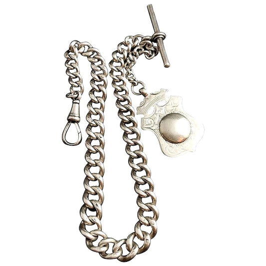Antique Victorian silver Albert chain, watch chain, fob