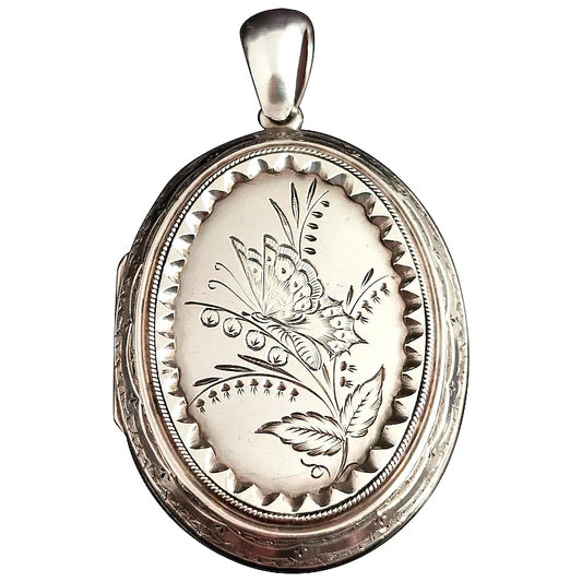 Antique Victorian silver Butterfly locket, pendant