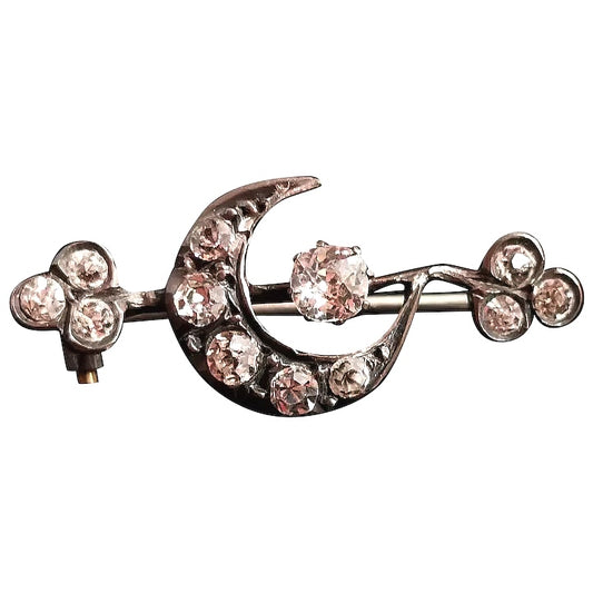 Antique Victorian silver crescent brooch, trefoil
