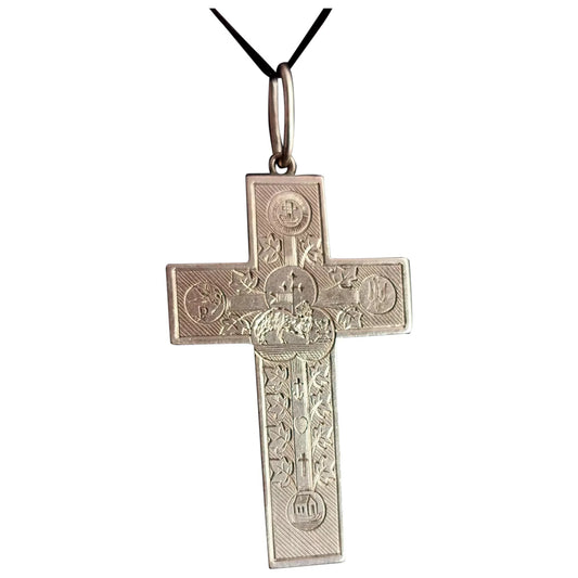Antique Victorian silver Cross pendant, engraved, Peace