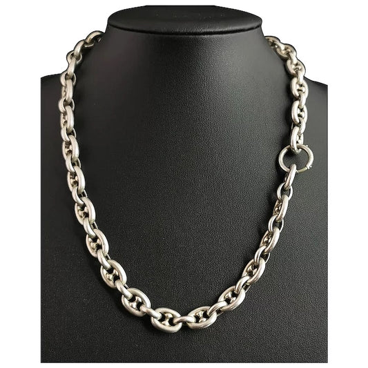Antique Victorian silver Mariner link chain necklace