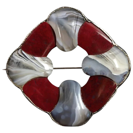 Antique Victorian Scottish silver and agate brooch
