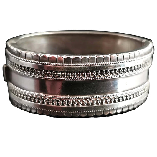 Antique Victorian silver bangle, Aesthetic era