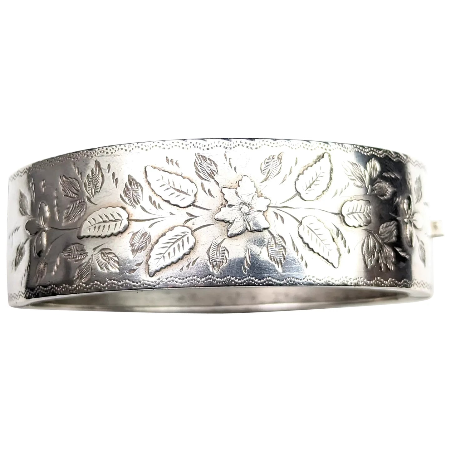 Antique Victorian silver bangle, floral