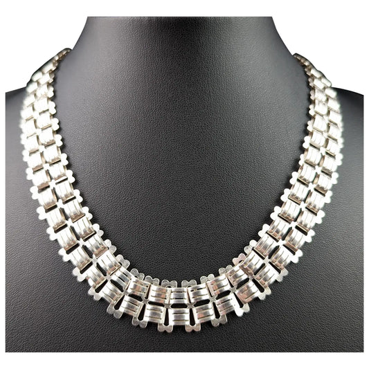 Antique Victorian silver book chain necklace, Aesthetic