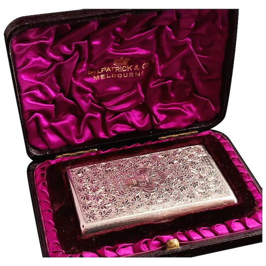 Antique Victorian silver card case, engraved, boxed