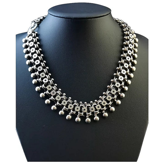 Antique Victorian silver collar necklace, large, chunky chain