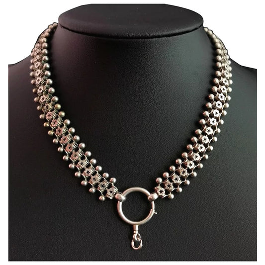 Antique Victorian silver collar necklace, pierced links