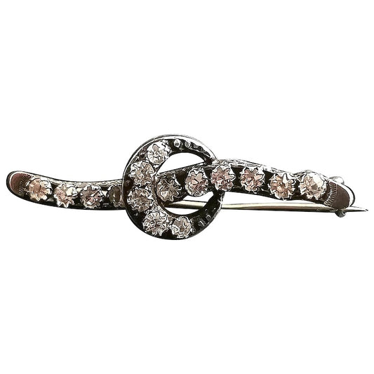 Antique Victorian silver and paste Crescent brooch, bar brooch