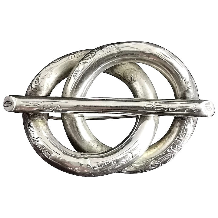 Antique Victorian silver knot brooch, lovers knot