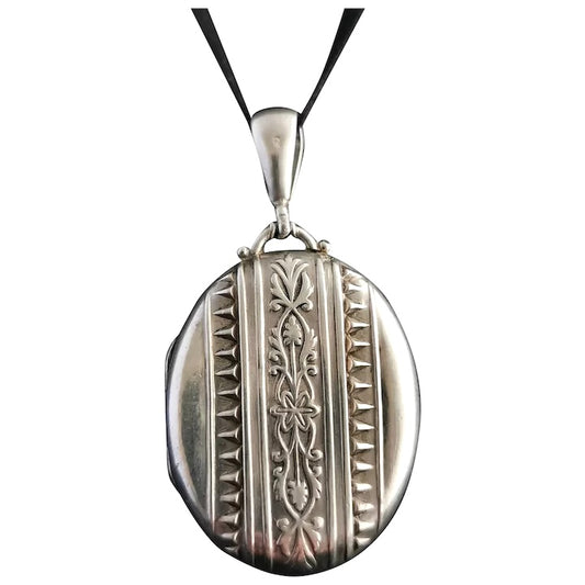 Antique Victorian silver locket, aesthetic era