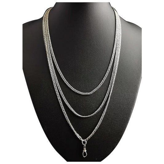 Antique Victorian silver longuard chain, muff chain necklace