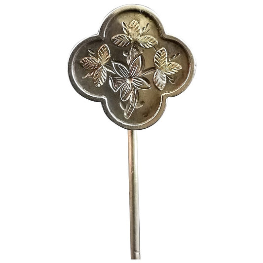 Victorian silver stick pin, 9ct gold, Aesthetic