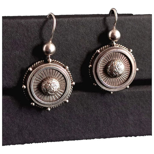 Victorian silver target earrings, drop earrings