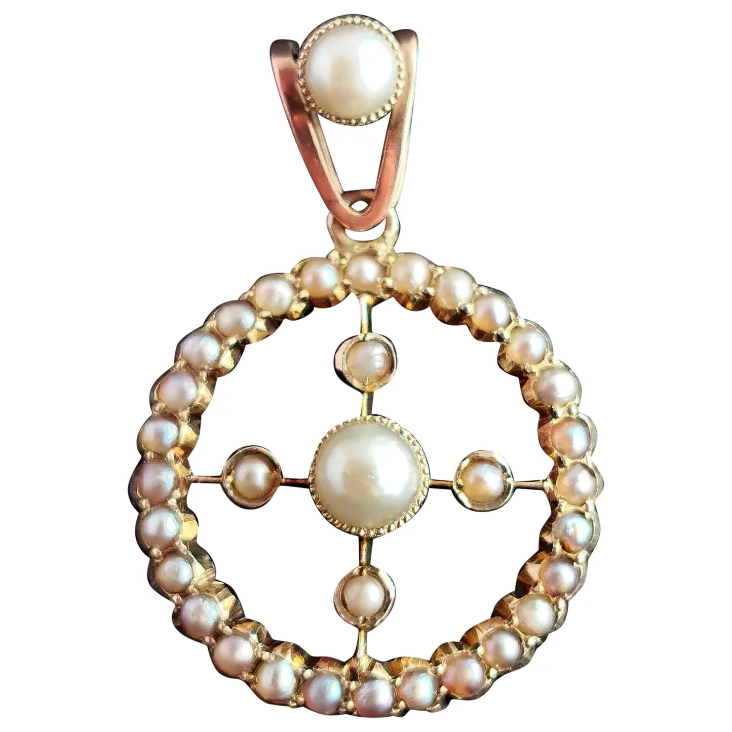 Antique Victorian split pearl pendant, 9ct gold